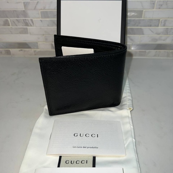 GUCCI MORPHEUS FLUFFY CALF-SKIN Calfskin Interlocking G Bi-Fold Wallet Black - Picture 3 of 7